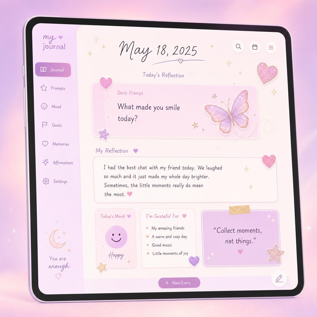 Journal Spark app on a tablet showing a digital journal page